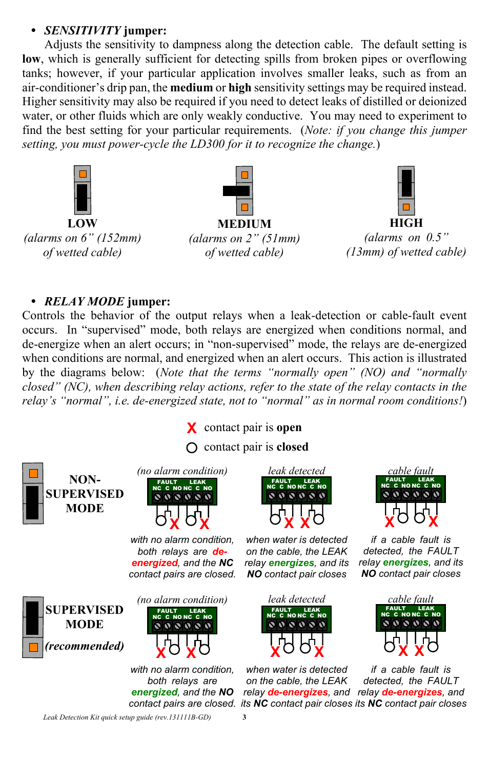 Contact pair is open, No alarm condition), Leak detected | Cable fault | Geist Leak Detection Kit User Manual | Page 3 / 8