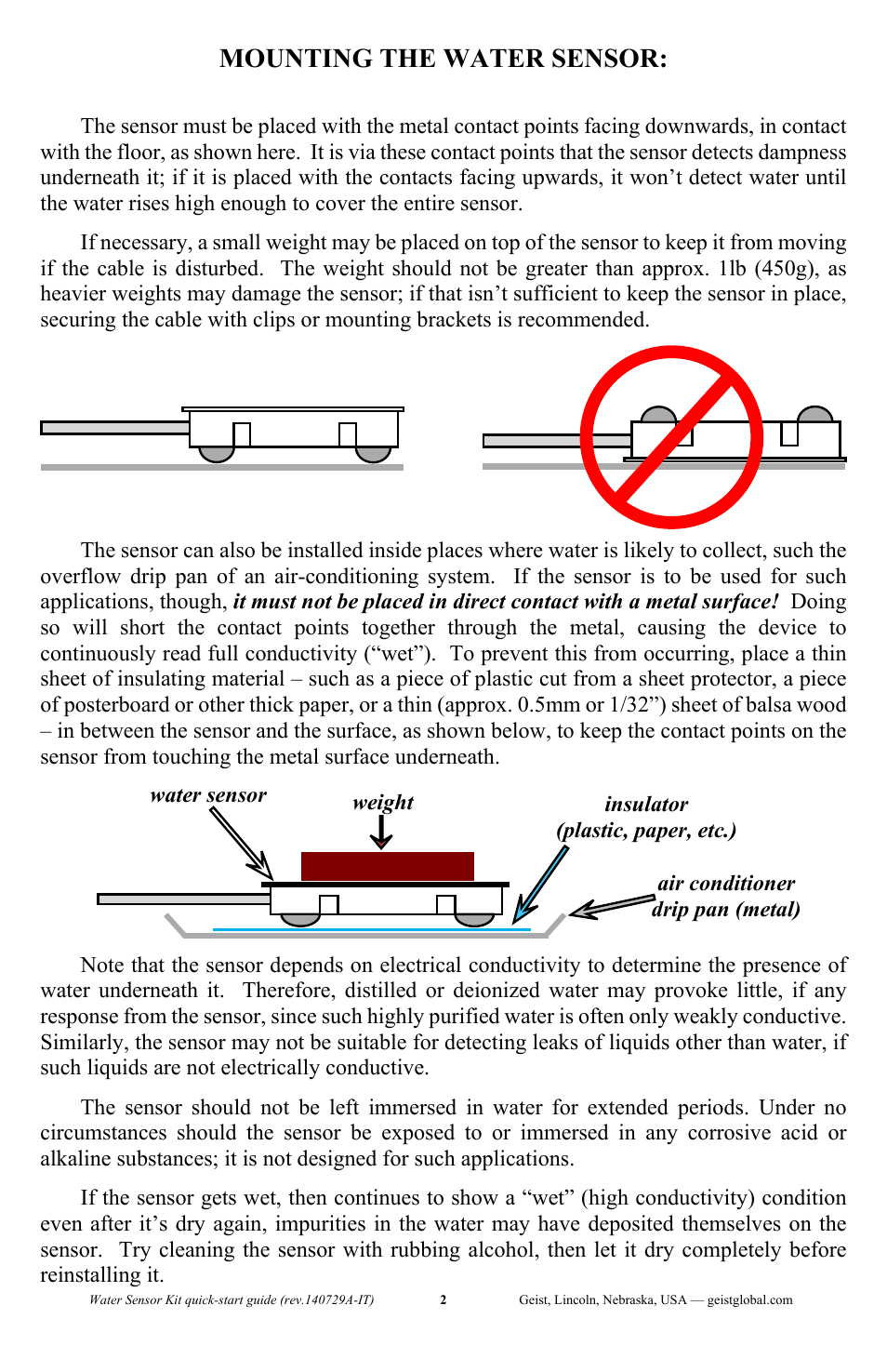 Mounting the water sensor | Geist Water Sensor Kit User Manual | Page 2 / 4