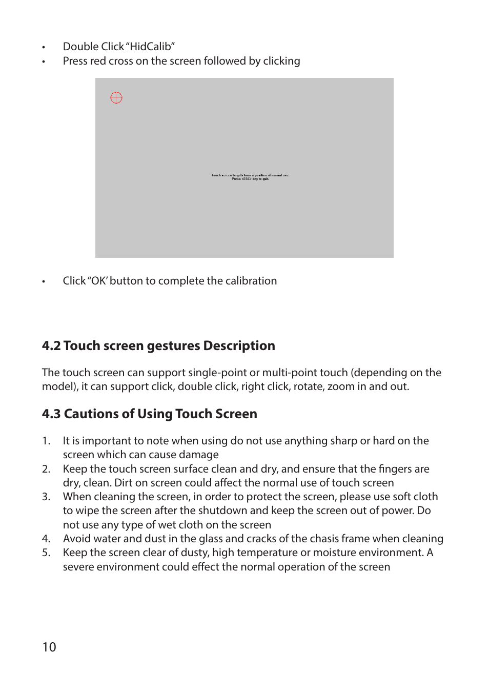 2 touch screen gestures description, 3 cautions of using touch screen | Genee World G-Touch PRO – All in One PC User Manual | Page 10 / 12