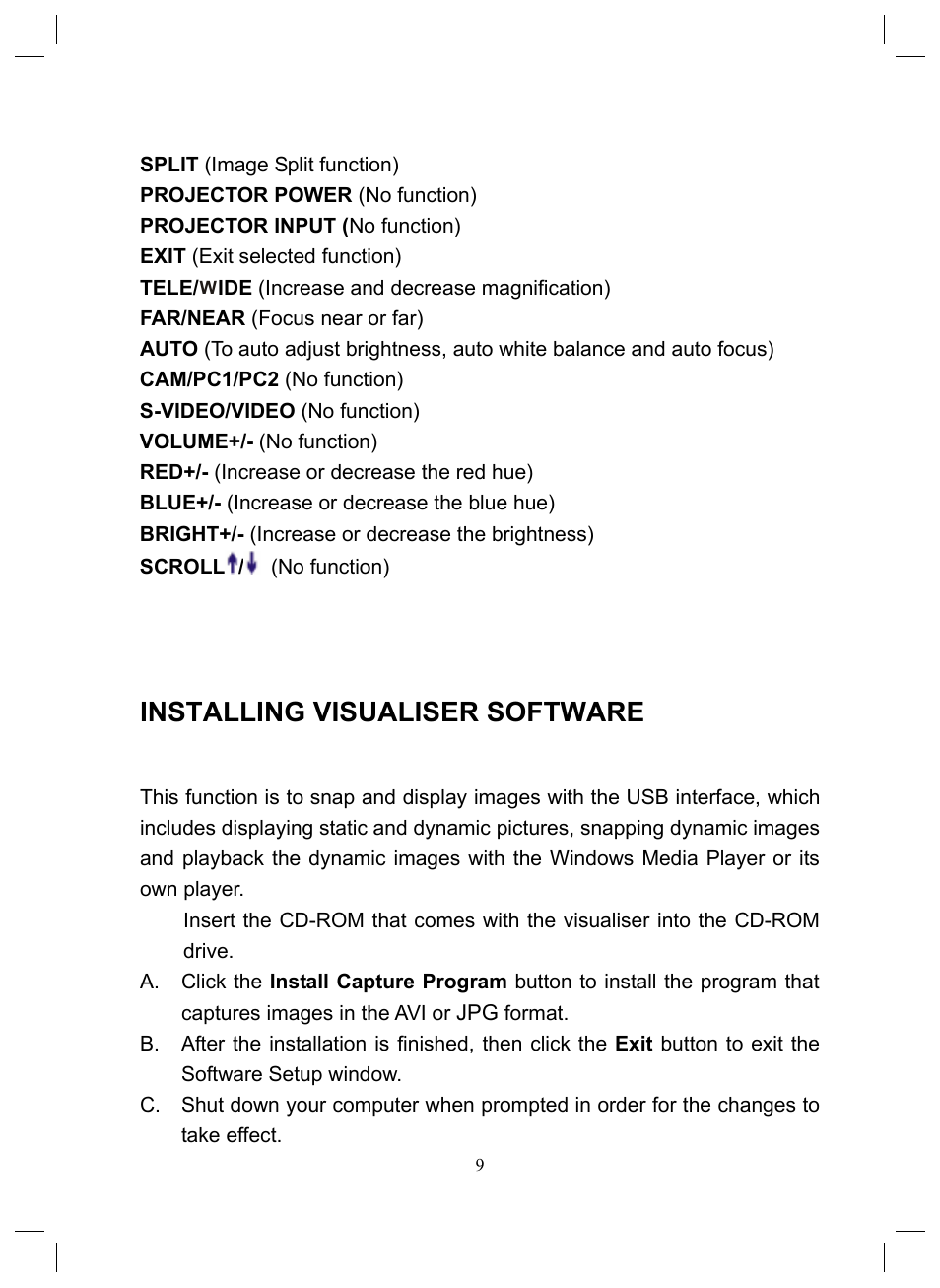 Installing visualiser software, Usb port, Usb image capture | Genee World GGV-150 User Manual | Page 10 / 16