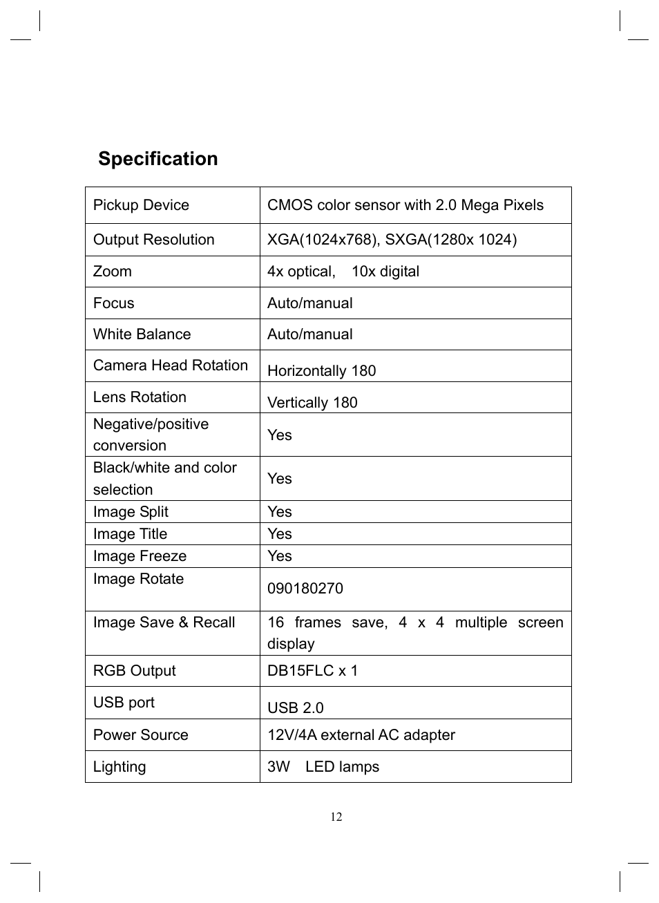 Specification | Genee World GGV-150 User Manual | Page 13 / 16