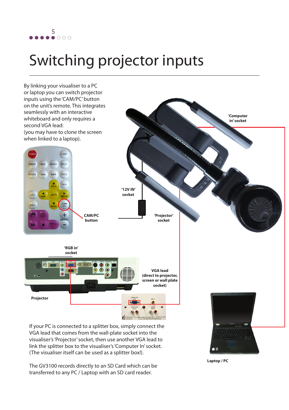 Switching projector inputs | Genee World GV-3100 User Manual | Page 8 / 12