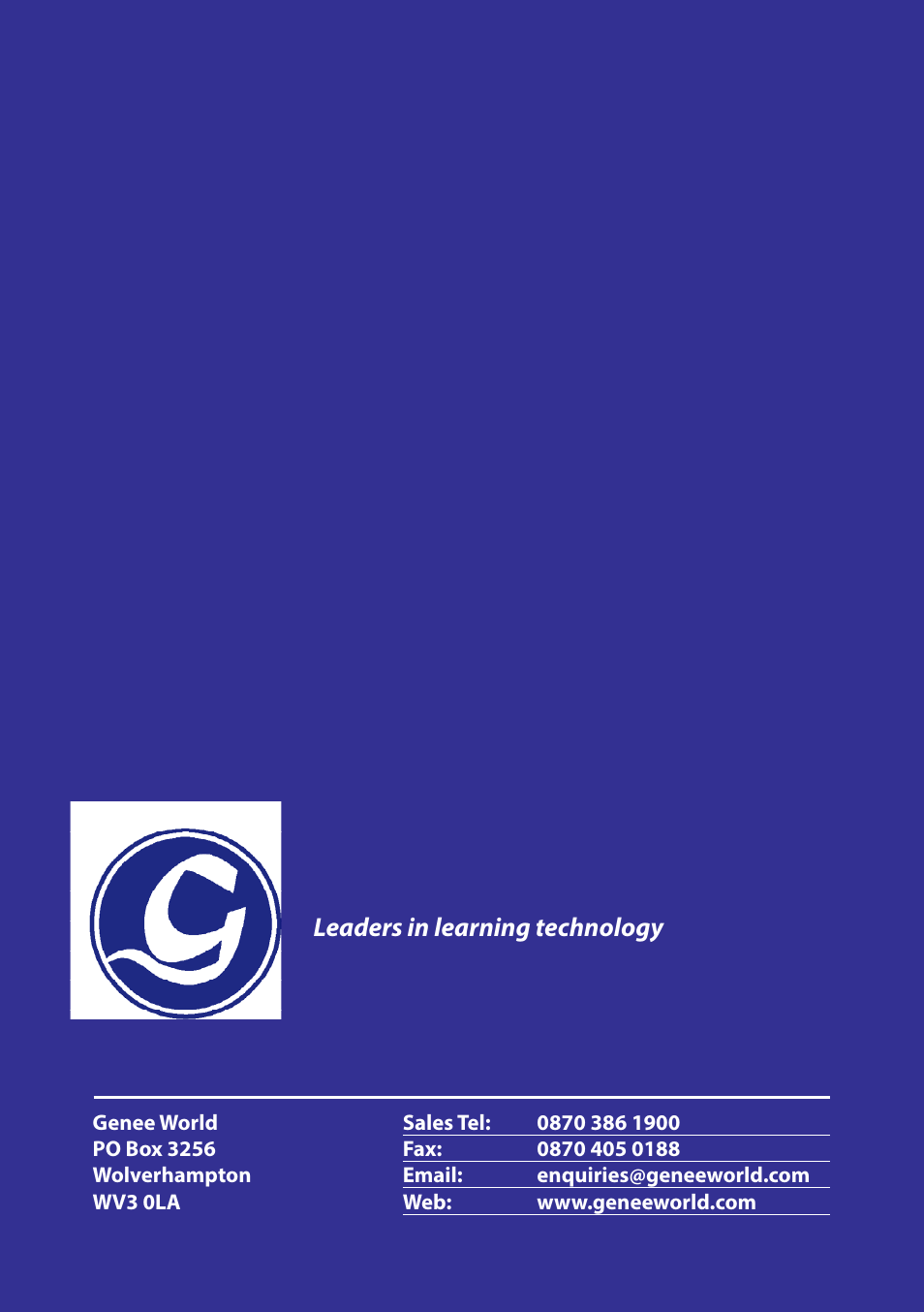 Leaders in learning technology | Genee World GV-34100HD User Manual | Page 12 / 12