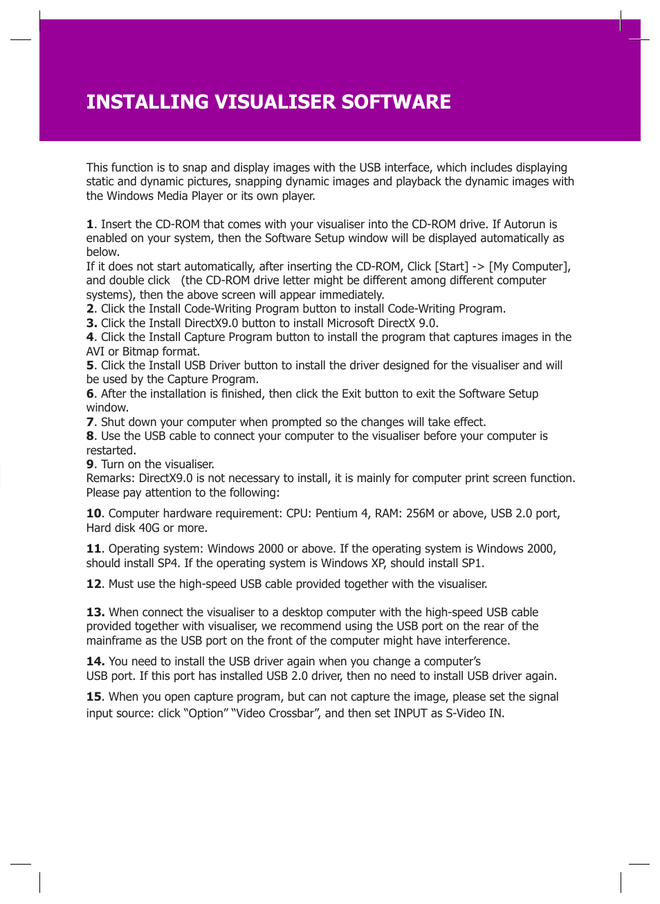 Installing visualiser software | Genee World GV-6100 User Manual | Page 11 / 24