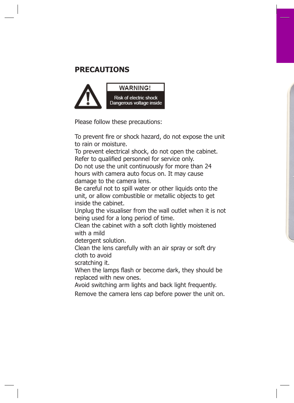 Precautions | Genee World GV-6100 User Manual | Page 2 / 24