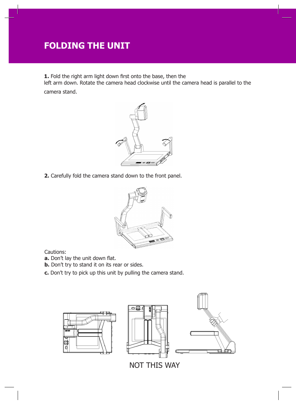 Folding the unit, Not this way | Genee World GV-6100 User Manual | Page 20 / 24