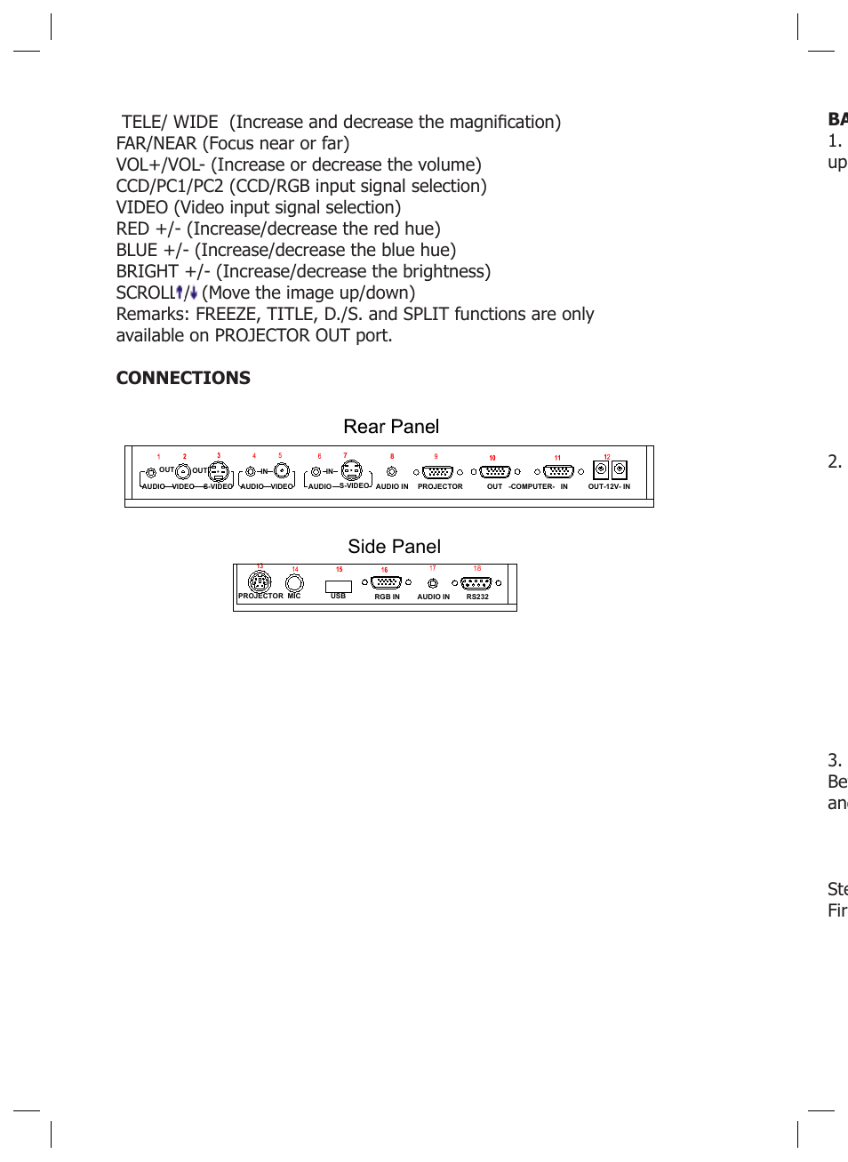 Po w e (“-“ is space is enter.), Side panel | Genee World GV-8100 User Manual | Page 6 / 28