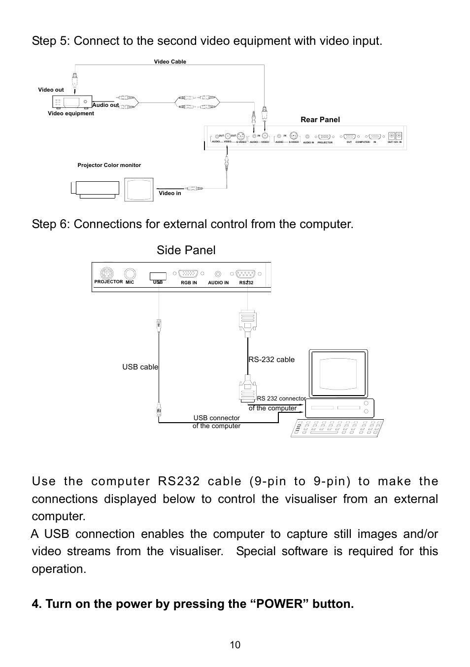 Side panel, Usb cable rs-232 cable, Rear panel | Genee World GV-9100 User Manual | Page 12 / 28