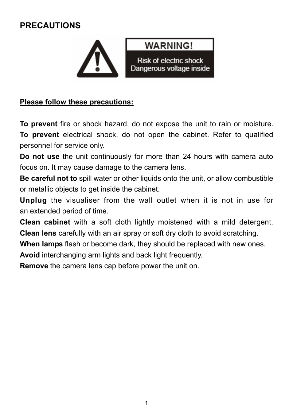 Precautions | Genee World GV-9100 User Manual | Page 3 / 28