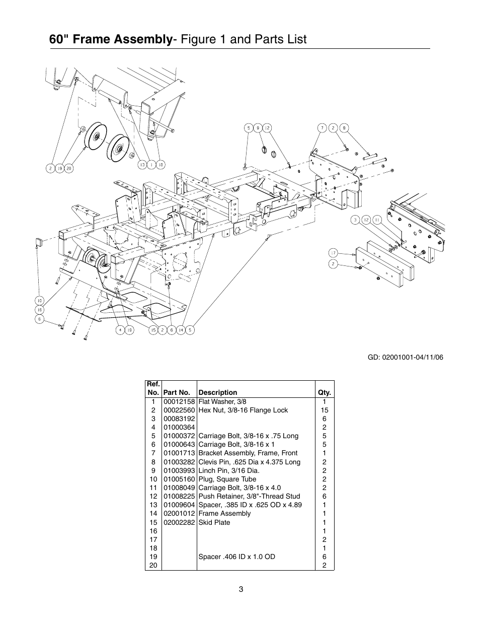 60" frame assembly - figure 1 and parts list | Cub Cadet 53AB5JEZ750 User Manual | Page 3 / 36