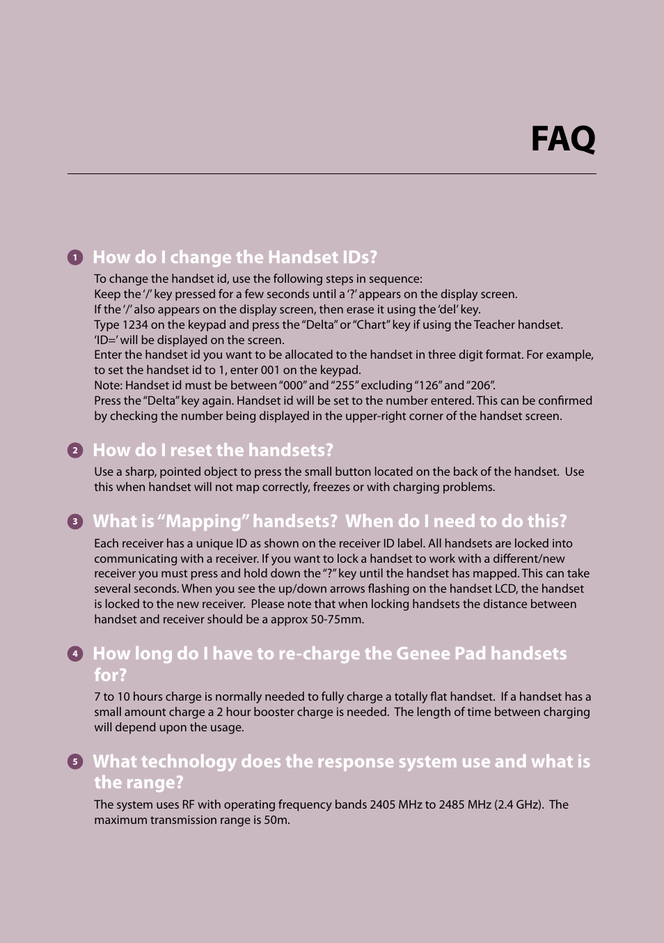 How do i change the handset ids, How do i reset the handsets | Genee World Genee Pad User Manual | Page 17 / 20