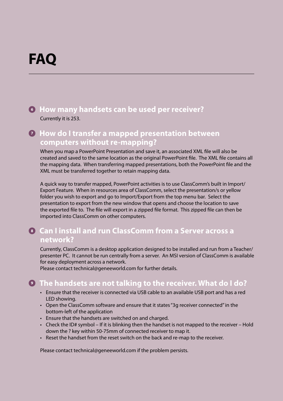 How many handsets can be used per receiver | Genee World Genee Pad User Manual | Page 18 / 20