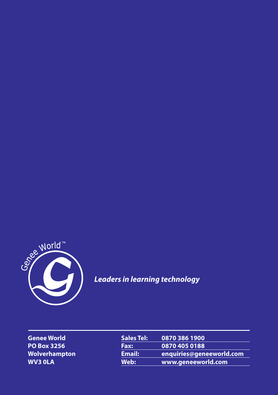 Leaders in learning technology | Genee World Genee Pad User Manual | Page 20 / 20