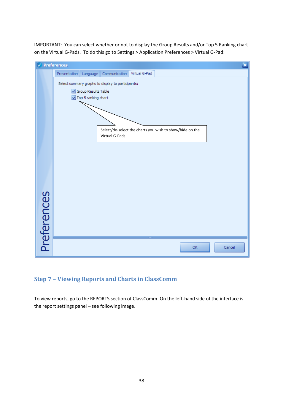 Step 7 – viewing reports and charts in classcomm | Genee World Virtual G Pad User Manual | Page 38 / 42