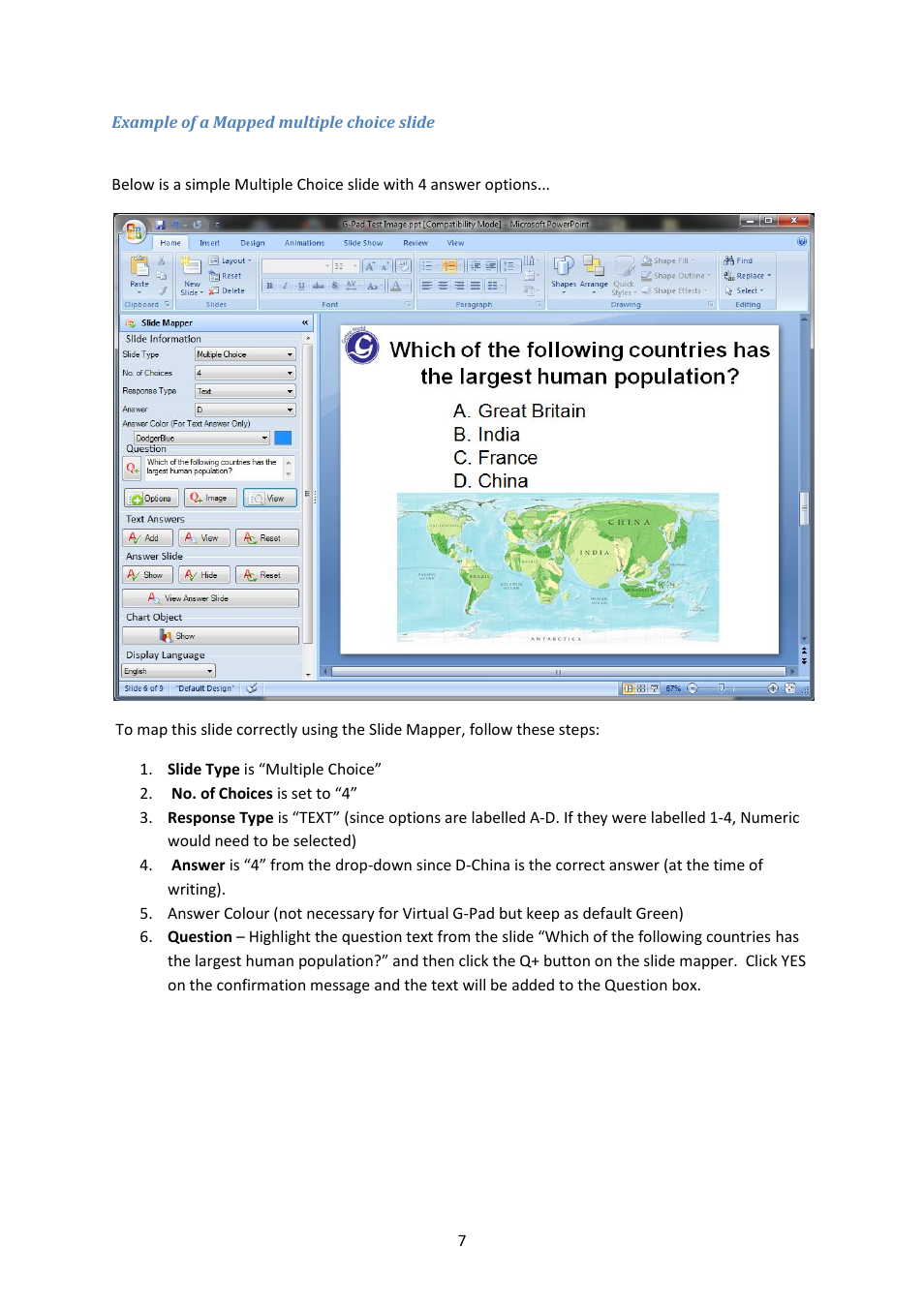 Example of a mapped multiple choice slide | Genee World Virtual G Pad User Manual | Page 7 / 42