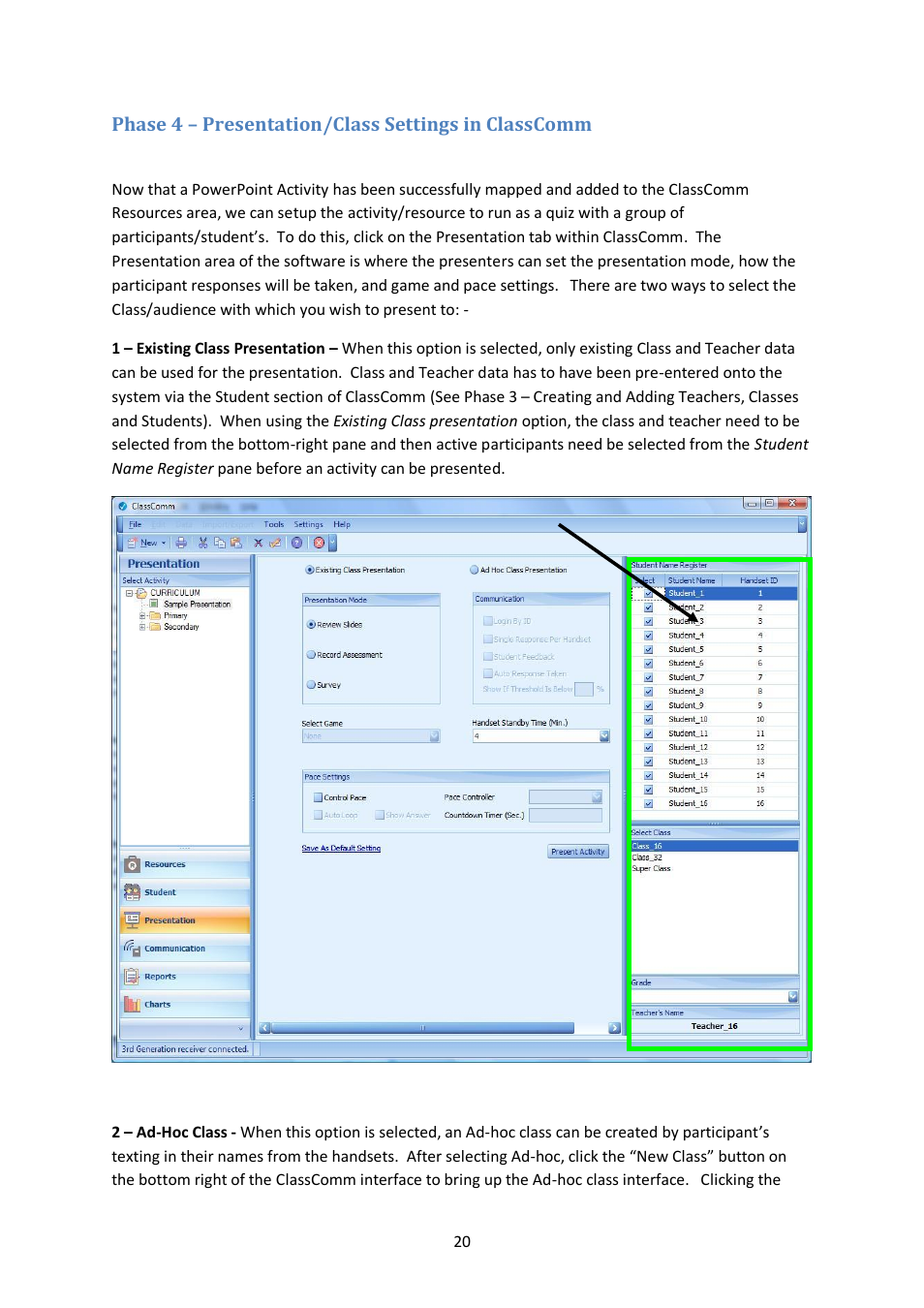 Phase 4 – presentation/class settings in classcomm | Genee World ClassComm User Manual | Page 20 / 112