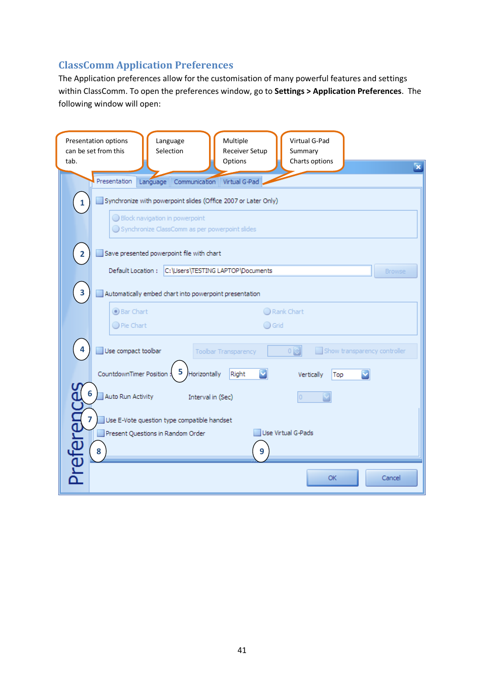 Classcomm application preferences | Genee World ClassComm User Manual | Page 41 / 112