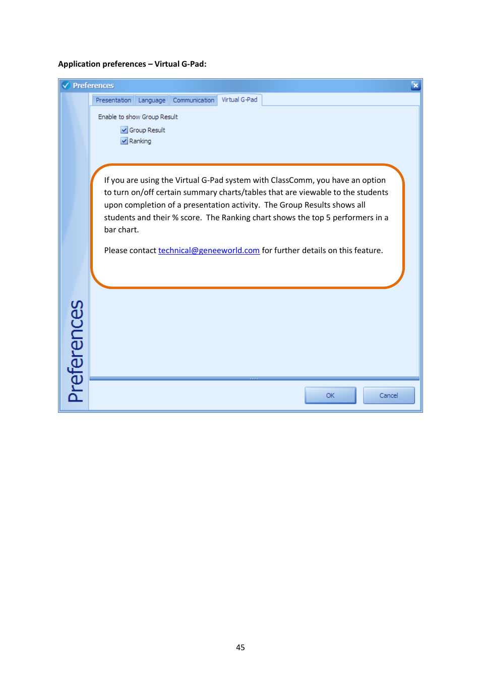 Genee World ClassComm User Manual | Page 45 / 112