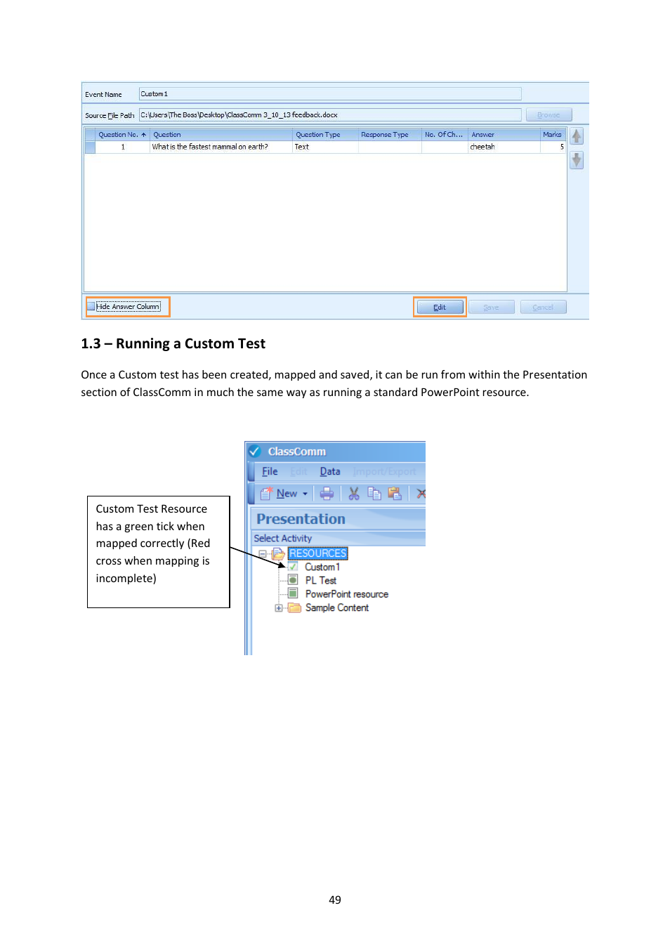 3 – running a custom test | Genee World ClassComm User Manual | Page 49 / 112