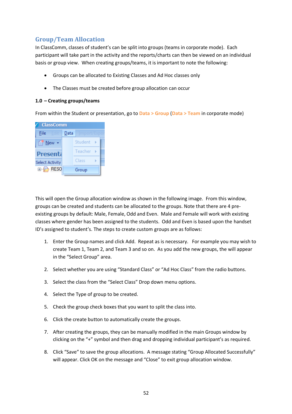 Group/team allocation | Genee World ClassComm User Manual | Page 52 / 112