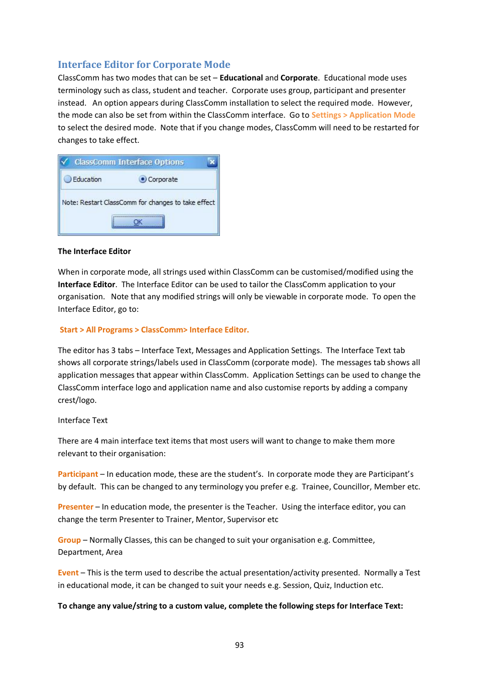 Interface editor for corporate mode | Genee World ClassComm User Manual | Page 93 / 112