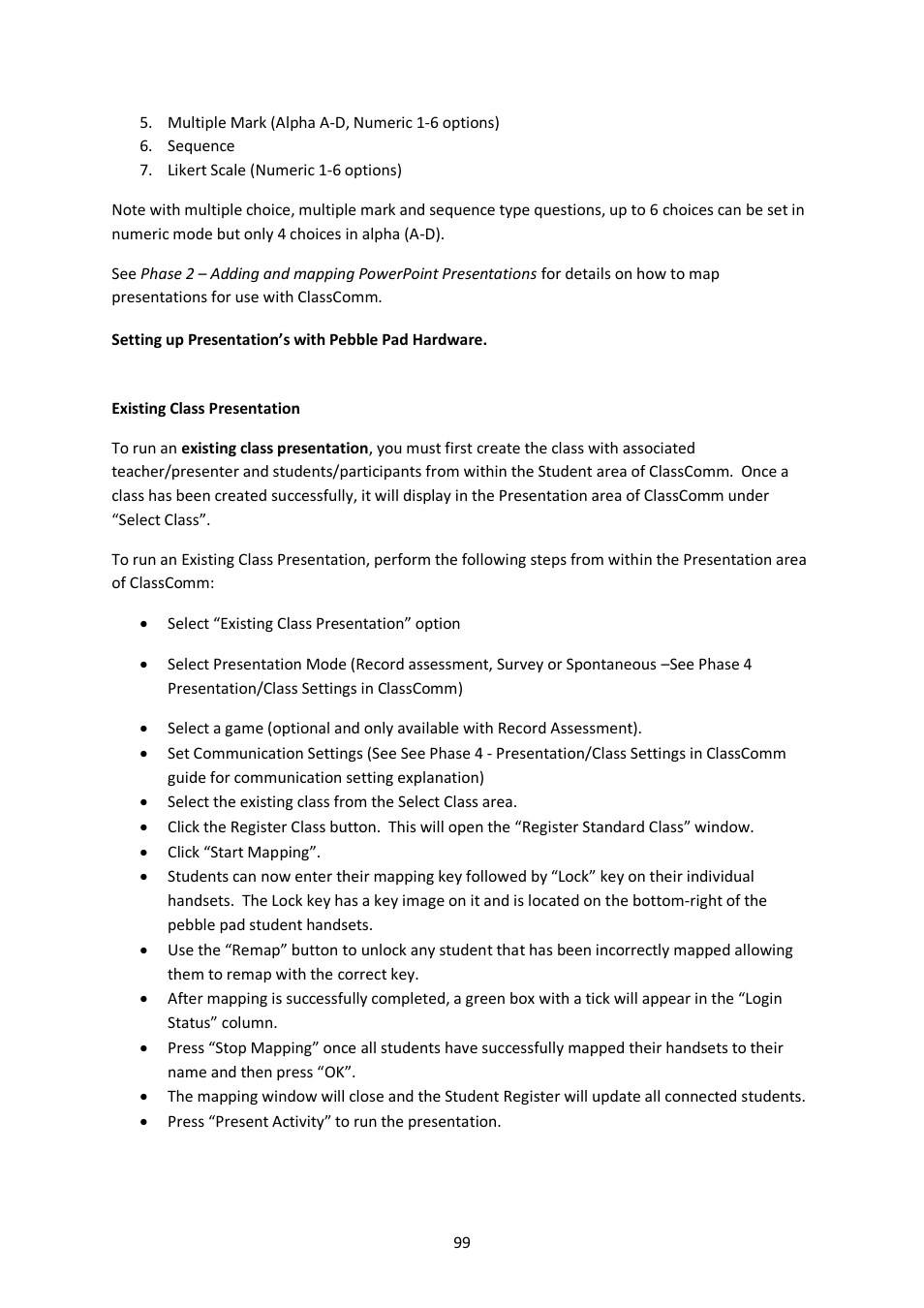 Setting up presentation’s with pebble pad hardware | Genee World ClassComm User Manual | Page 99 / 112