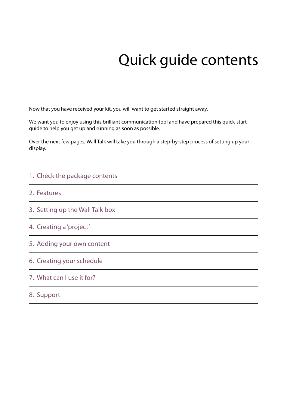 Quick guide contents | Genee World Wall Talk User Manual | Page 3 / 12