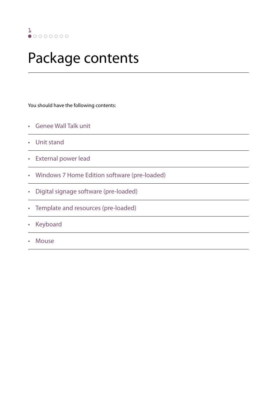 Package contents | Genee World Wall Talk User Manual | Page 4 / 12