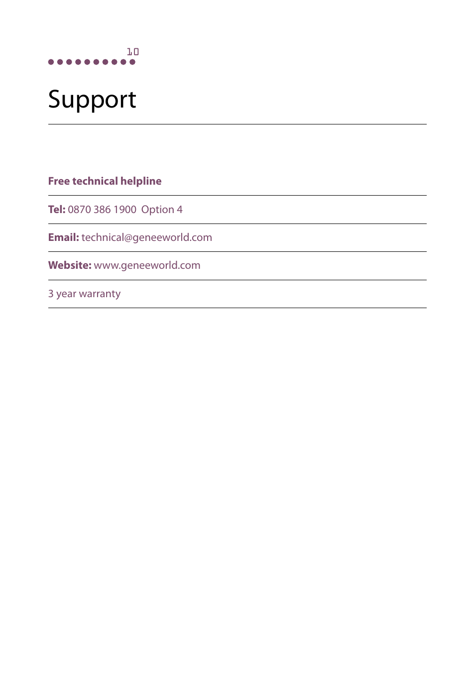 Support | Genee World Genee Link User Manual | Page 14 / 16