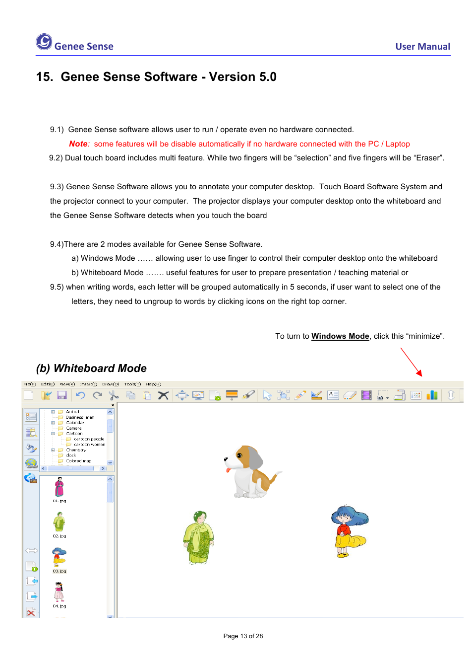 Genee sense software - version 5.0, Genee sense, B) whiteboard mode | Genee World Genee Sense User Manual | Page 13 / 28