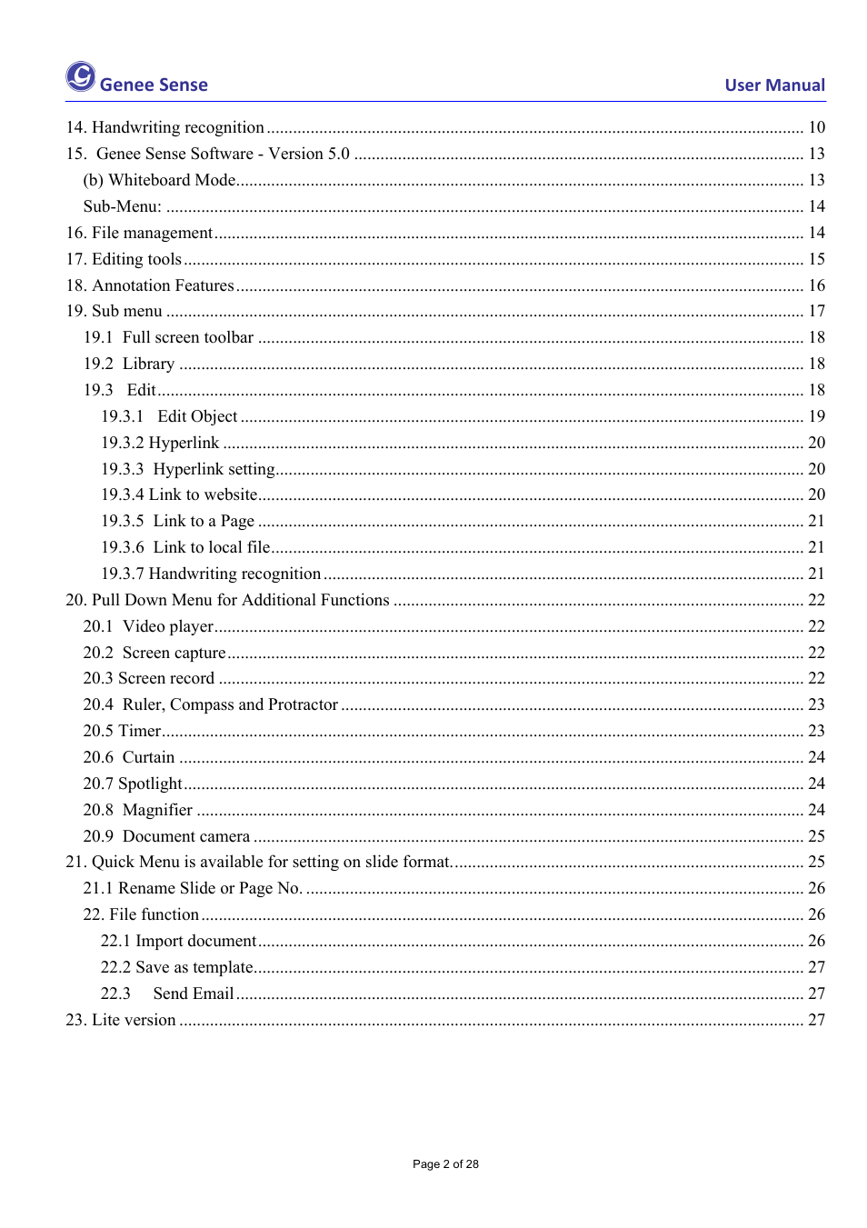 Genee World Genee Sense User Manual | Page 2 / 28