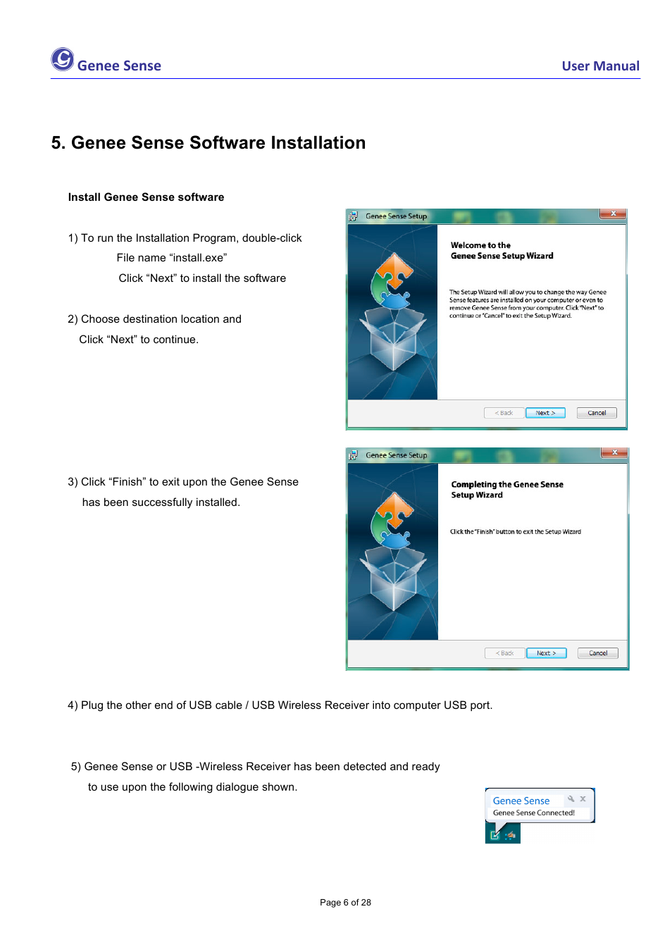 Genee sense software installation, Genee sense, User manual | Genee World Genee Sense User Manual | Page 6 / 28