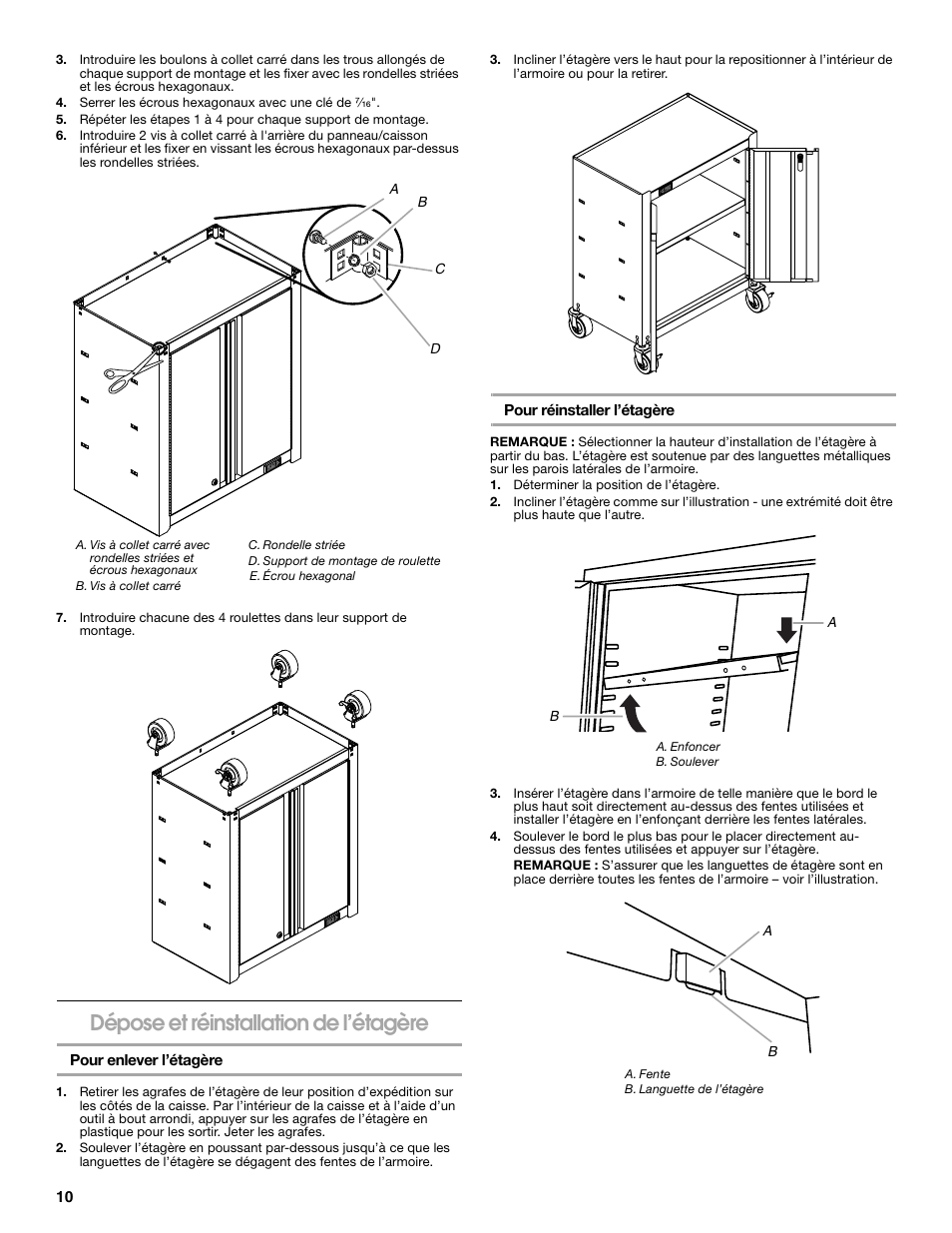 Dépose et réinstallation de l’étagère | Gladiator GAGD264DBG Starter Series 4-Drawer Modular GearDrawer User Manual | Page 10 / 12