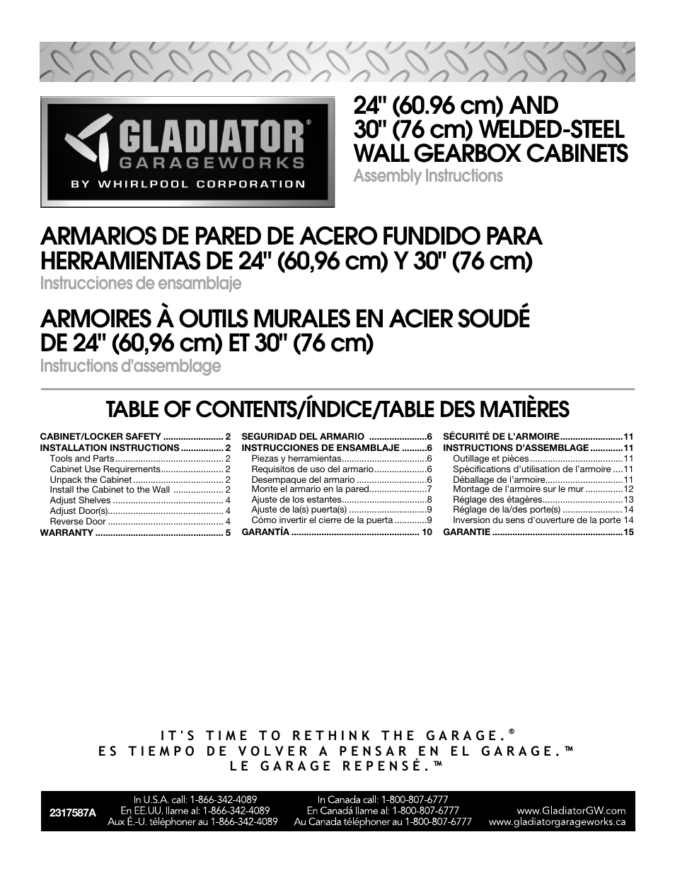 Gladiator GAWG302DRG Premier Series 30 Wall GearBox User Manual | 16 pages