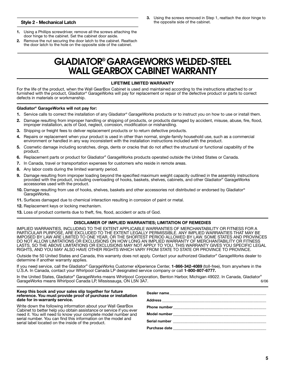 Gladiator | Gladiator GAWG302DRG Premier Series 30 Wall GearBox User Manual | Page 5 / 16