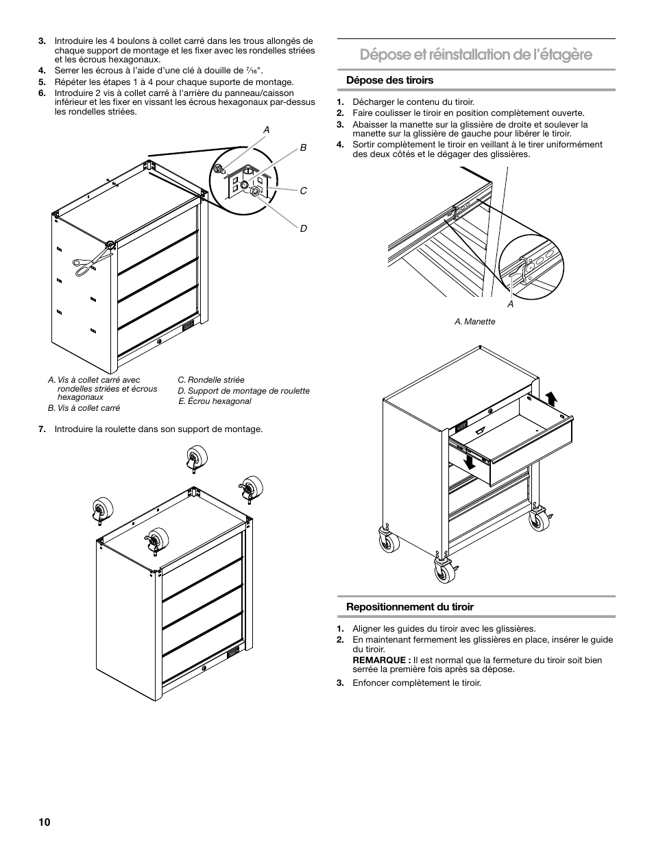 Dépose et réinstallation de l’étagère | Gladiator GAGB262DBG Starter Series 2-Door Modular GearBox User Manual | Page 10 / 12