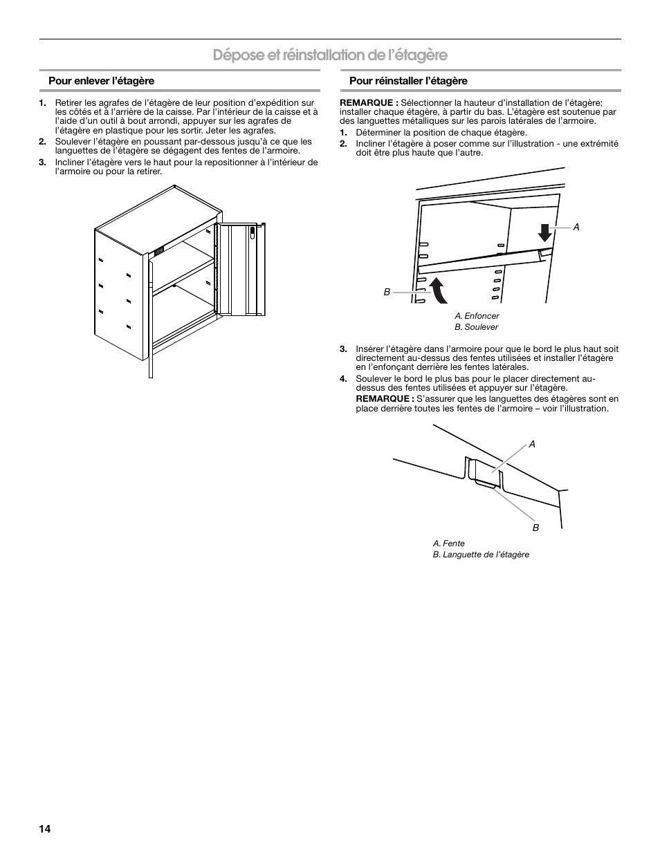 Dépose et réinstallation de l’étagère | Gladiator GAWG262DBG Starter Series Wall GearBox User Manual | Page 14 / 16
