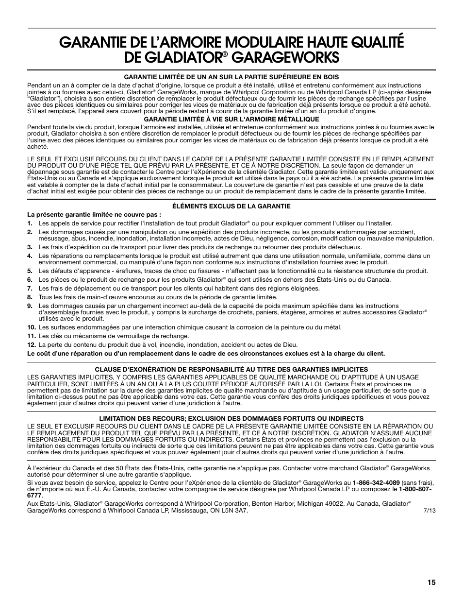 Garageworks | Gladiator GAWG262DBG Starter Series Wall GearBox User Manual | Page 15 / 16