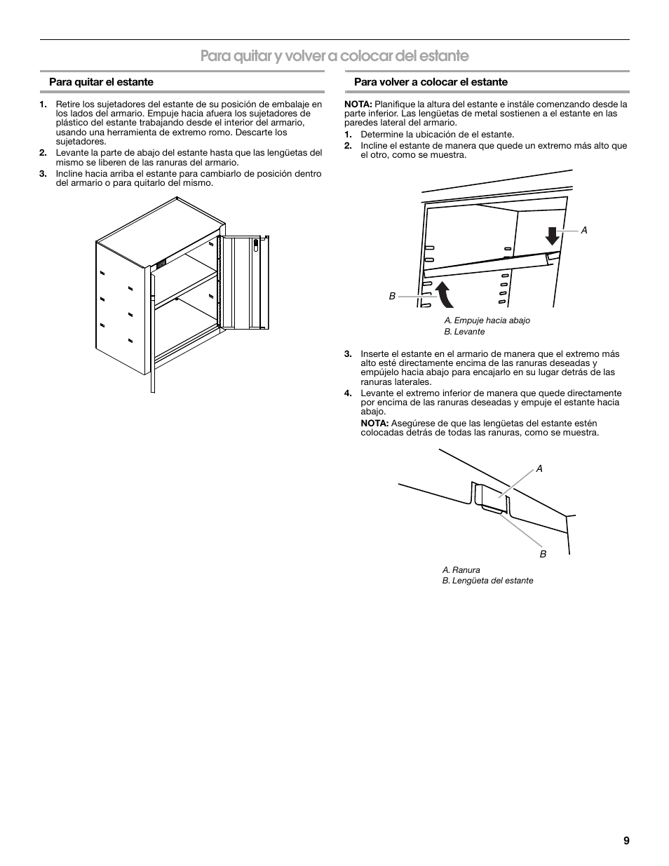 Para quitar y volver a colocar del estante | Gladiator GAWG262DBG Starter Series Wall GearBox User Manual | Page 9 / 16