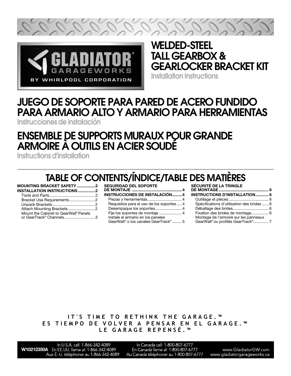 Gladiator GABK301PRS Wall Bracket Kit for Tall GearBox and GearLocker User Manual | 8 pages