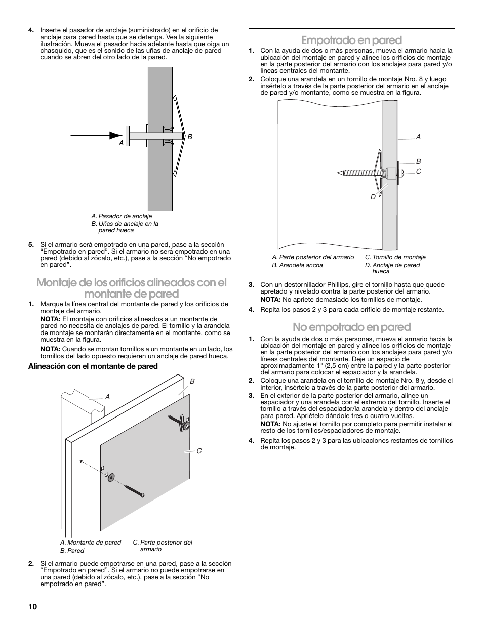 Empotrado en pared, No empotrado en pared | Gladiator GASL1TAMDG Licensed Collegiate PrimeTime Locker User Manual | Page 10 / 20