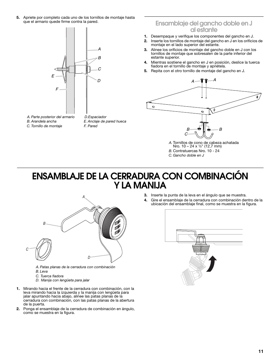 Ensamblaje del gancho doble en j al estante | Gladiator GASL1TAMDG Licensed Collegiate PrimeTime Locker User Manual | Page 11 / 20