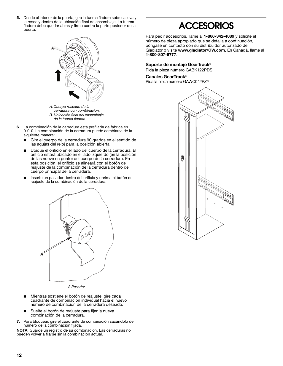 Accesorios | Gladiator GASL1TAMDG Licensed Collegiate PrimeTime Locker User Manual | Page 12 / 20