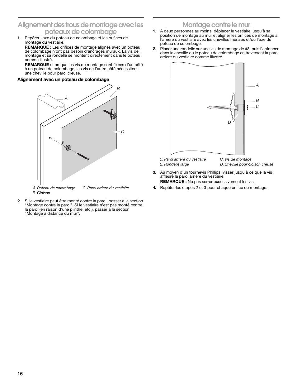 Montage contre le mur | Gladiator GASL1TAMDG Licensed Collegiate PrimeTime Locker User Manual | Page 16 / 20