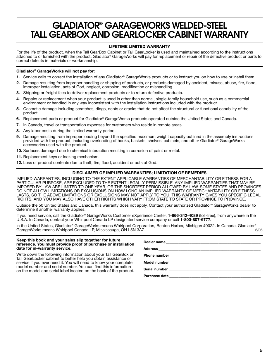 Gladiator | Gladiator GATB302DRG Premier Series Tall GearBox User Manual | Page 5 / 16