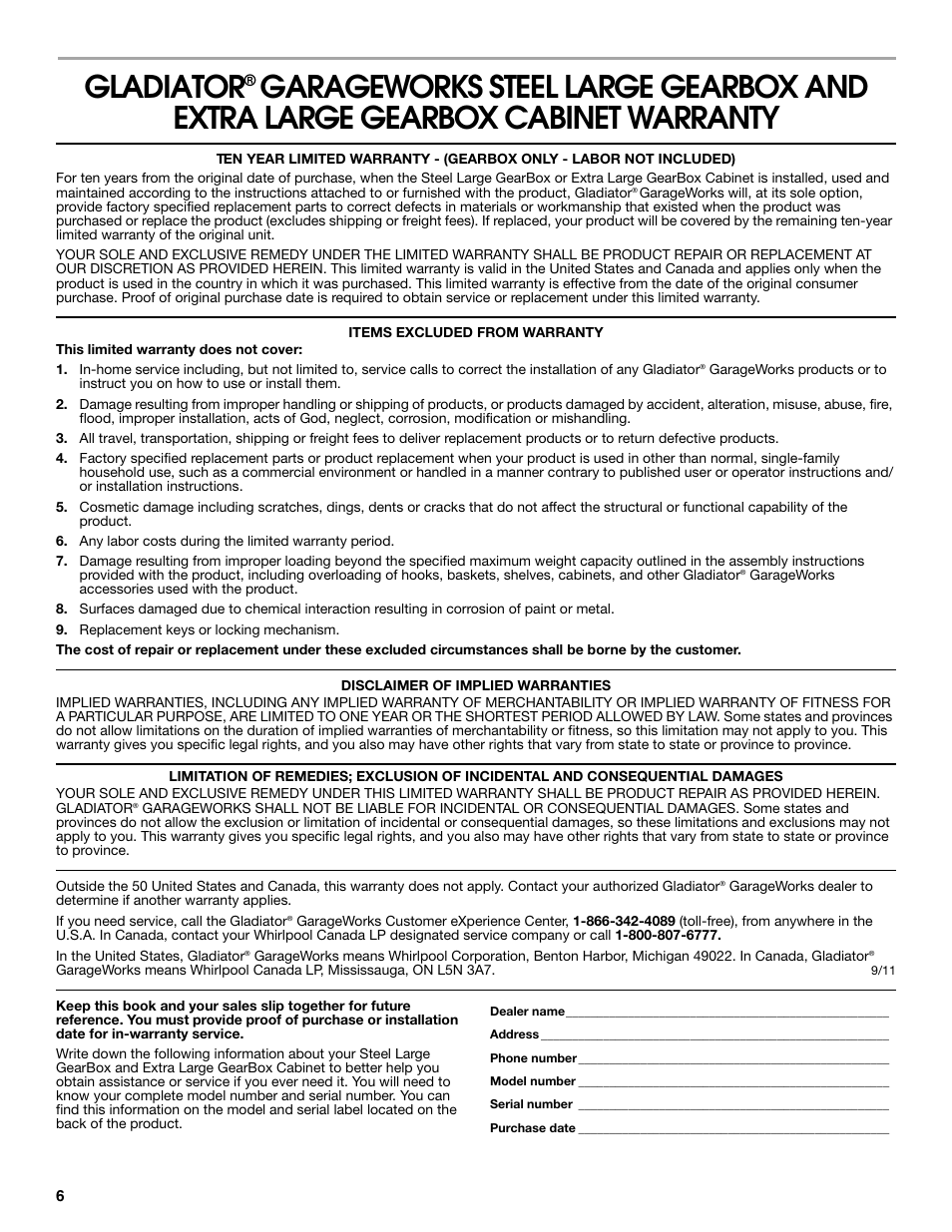 Gladiator | Gladiator GAJG48KDZW Extra Large GearBox User Manual | Page 6 / 16