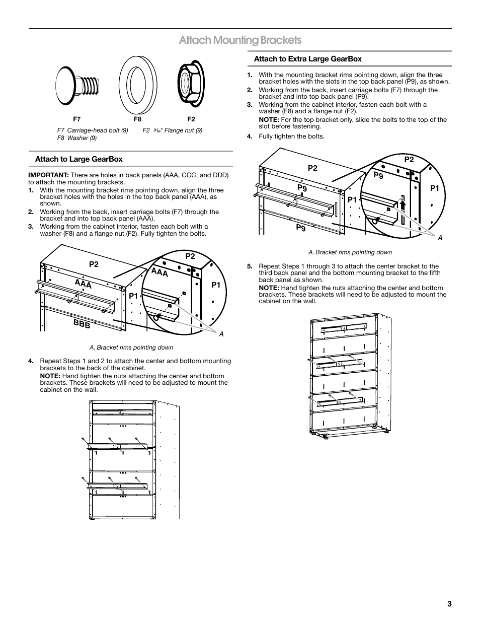 Attach mounting brackets | Gladiator GABK362PSS Ready-To-Assemble Cabinet Bracket Kit User Manual | Page 3 / 8