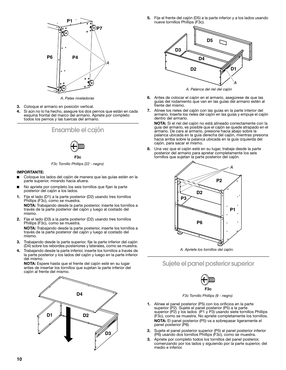 Ensamble el cajón, Sujete el panel posterior superior | Gladiator GACK04KDSX Ready-To-Assemble Modular GearBox Caster Kit User Manual | Page 10 / 20
