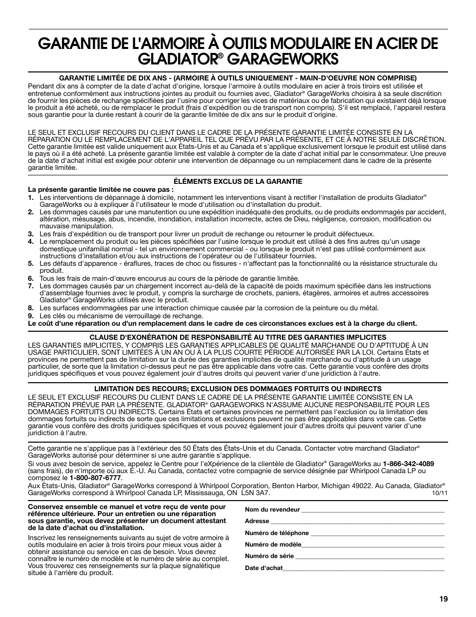 Garageworks | Gladiator GACK04KDSX Ready-To-Assemble Modular GearBox Caster Kit User Manual | Page 19 / 20