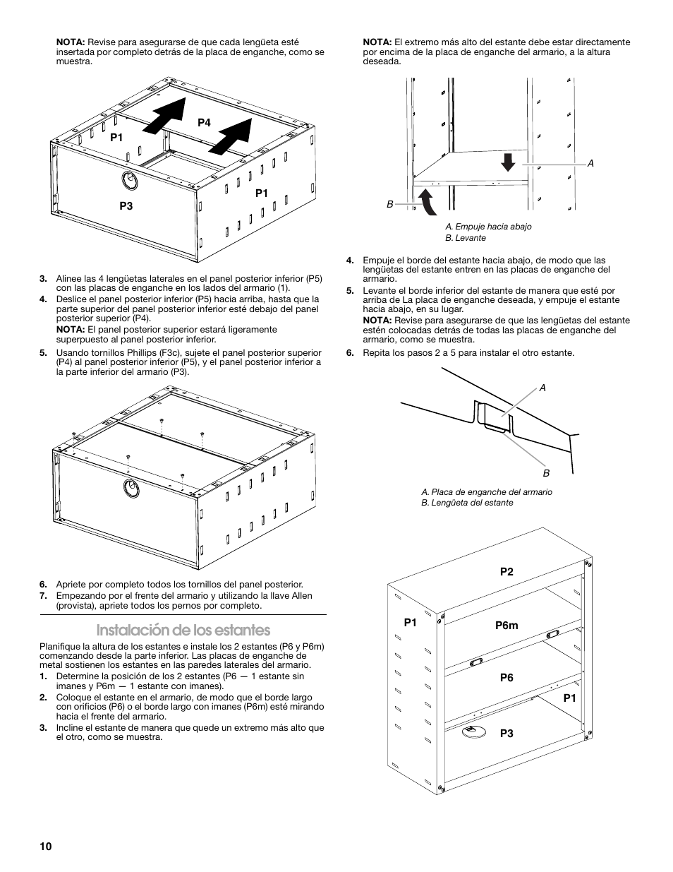 Instalación de los estantes | Gladiator GAWG28KDYG Gladiator Ready-To-Assemble 3/4 Wall GearBox User Manual | Page 10 / 20